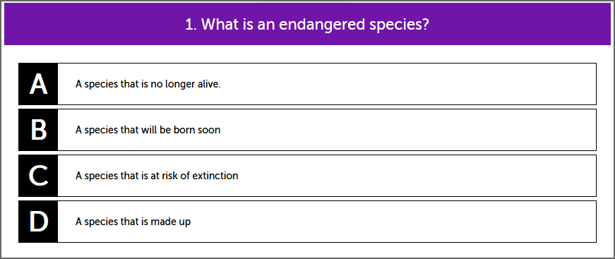 Endangered species quiz: multiple choice.