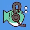 Here's an alt tag for the image: Cartoon fish wearing headset, bubbles.